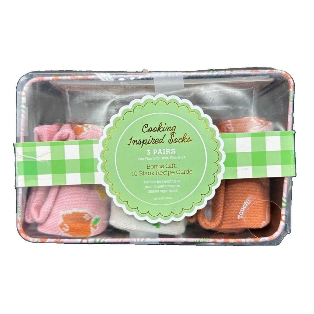 NEW 3-Pairs Womens Socks Cooking inspired Sz 5-10 Blanket Recipe Cards 10/Box